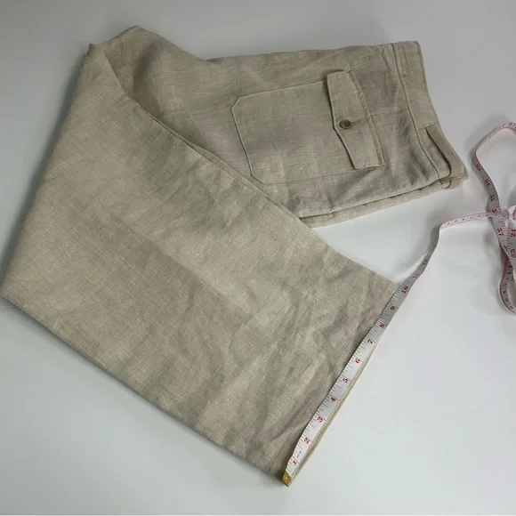 Tasso Elba 100% linen Men’s 36X30 Classic fit casual Pants drawcord waist beige